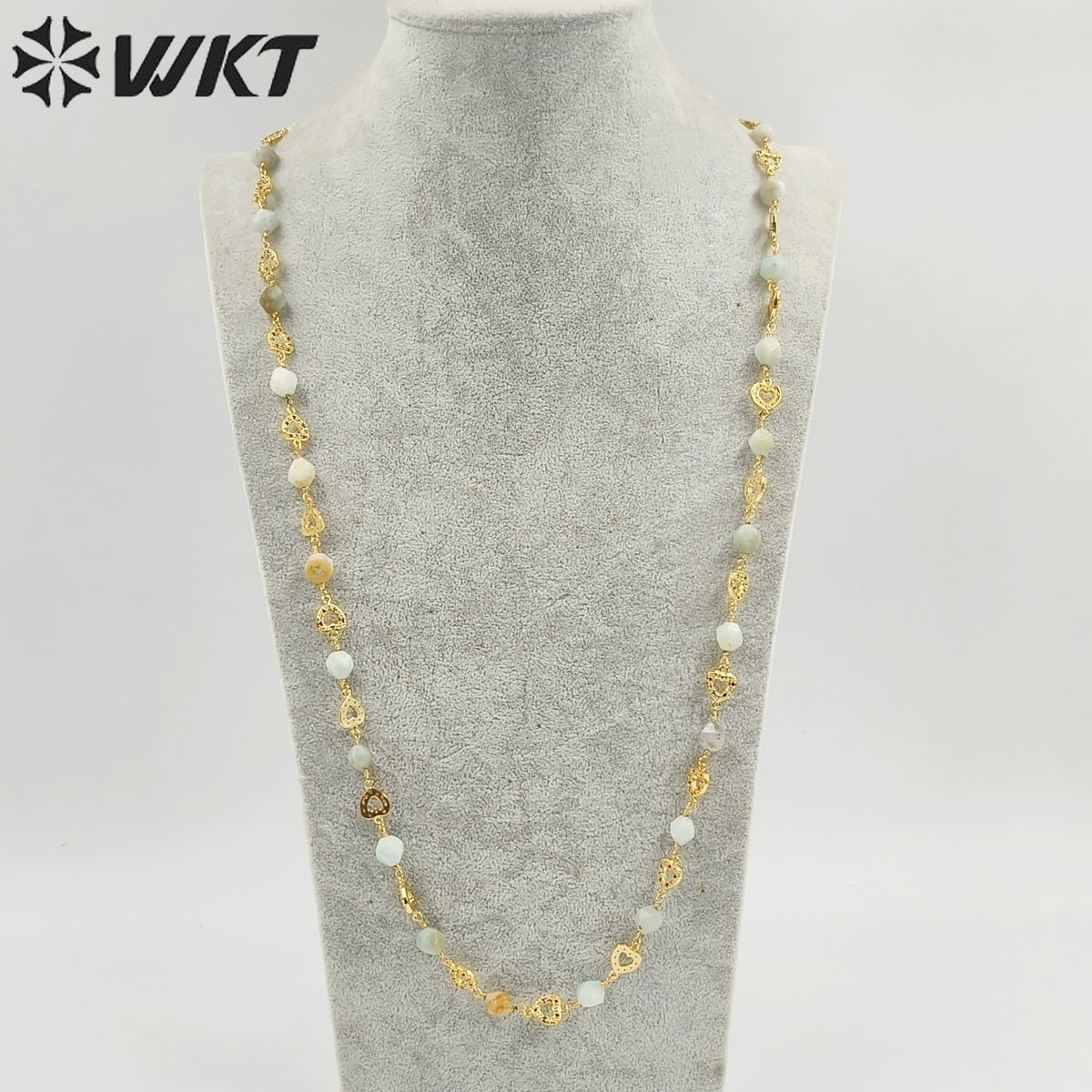 WT-N1435 Gorgeous Natural Colorful Beads Chain 90cm Long Handmade Wire Wrapped Rosary Beads Chain Necklace