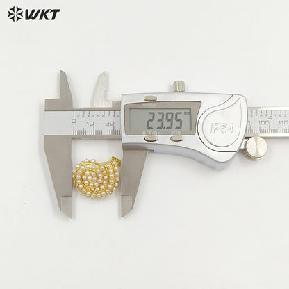 WT-ME125 Newest Design Jewelry Brass Gold And Silver Plated With Artificial Pearl Conch Shape Earrings For Girl Daily Wearing