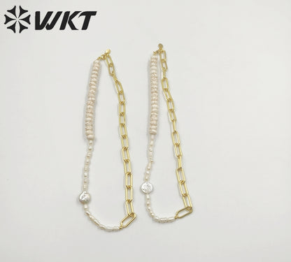 WT-JN243 Wholesale Vintage Trendy Turquoise and Pearl 18k Chain Gold Plated Elegant Exquisite High Quality Pendant Necklace