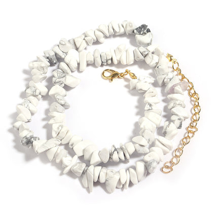 WT-N1438 45cm+5cm Extend Chain Long Gemstone Casual Long Statement Necklace Natural Chips Stone Necklace