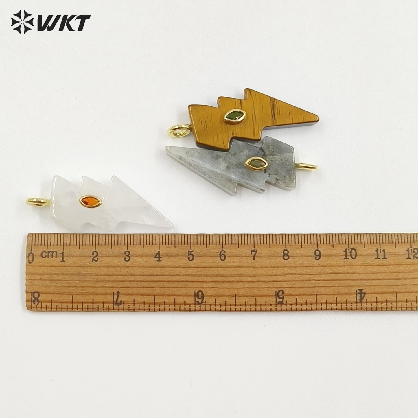 WT-P2100 Factory Wholesale Various Natural Gemstone With Zircon Lightning Shape Pendants For Friend Gifts Making Findings