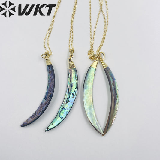 WT-N466 Fashion Trendy Vintage Gift for Women Moon Shaped Colorful Natural Gemstone Pendant 18k Gold Necklace