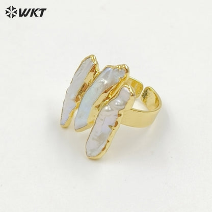 WT-R305 2018 New 18K Metal Electroplated Adjustable Rings Geometric Shape for Elegant Women with Freshwater Pearl Ring