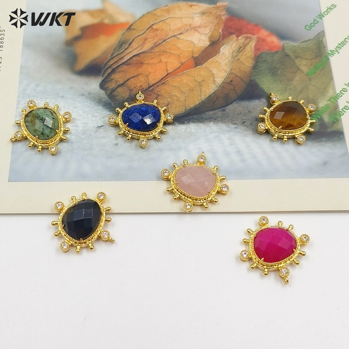 WT-P2102 Unique Delicate Jewelry 18K Gold Plated Multi Natural Gemstones Little Pendants For Female Handmade Earring DIY