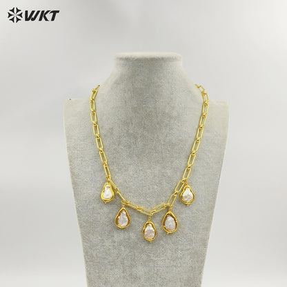WT-JN325 Wholesale Handmade Precious Design 5 Drop Natural Pearl Dangling Statement Women Necklace