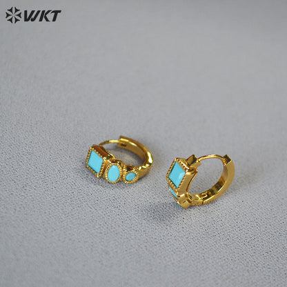 WT-E821 Fashionable Popular Natural Turquoise Copper Plated With Gold Little Earrings As Women Holiday Wearing Accessory