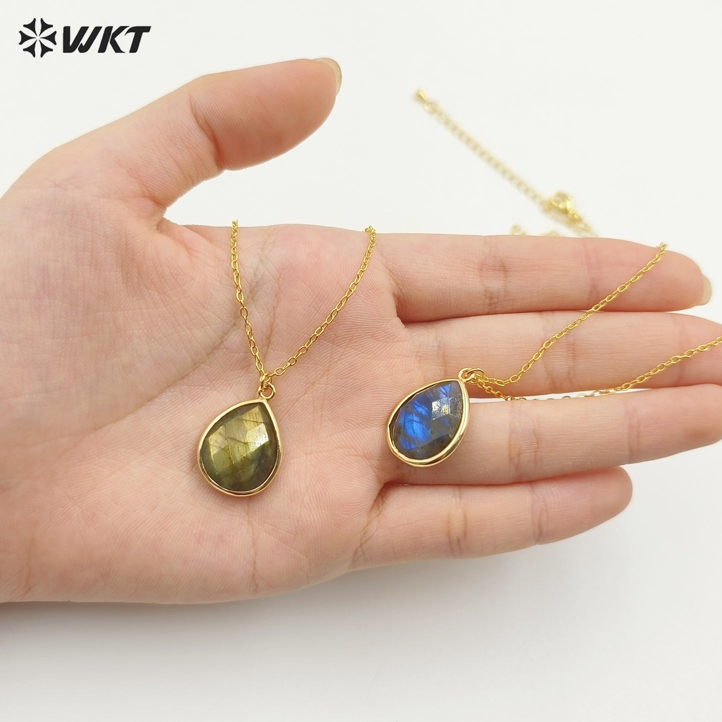 WT-N586 Wholesale Lovely Chic Labradorite Stone Necklace, Fashion Gold Bezel Drop Charm Stone Necklace