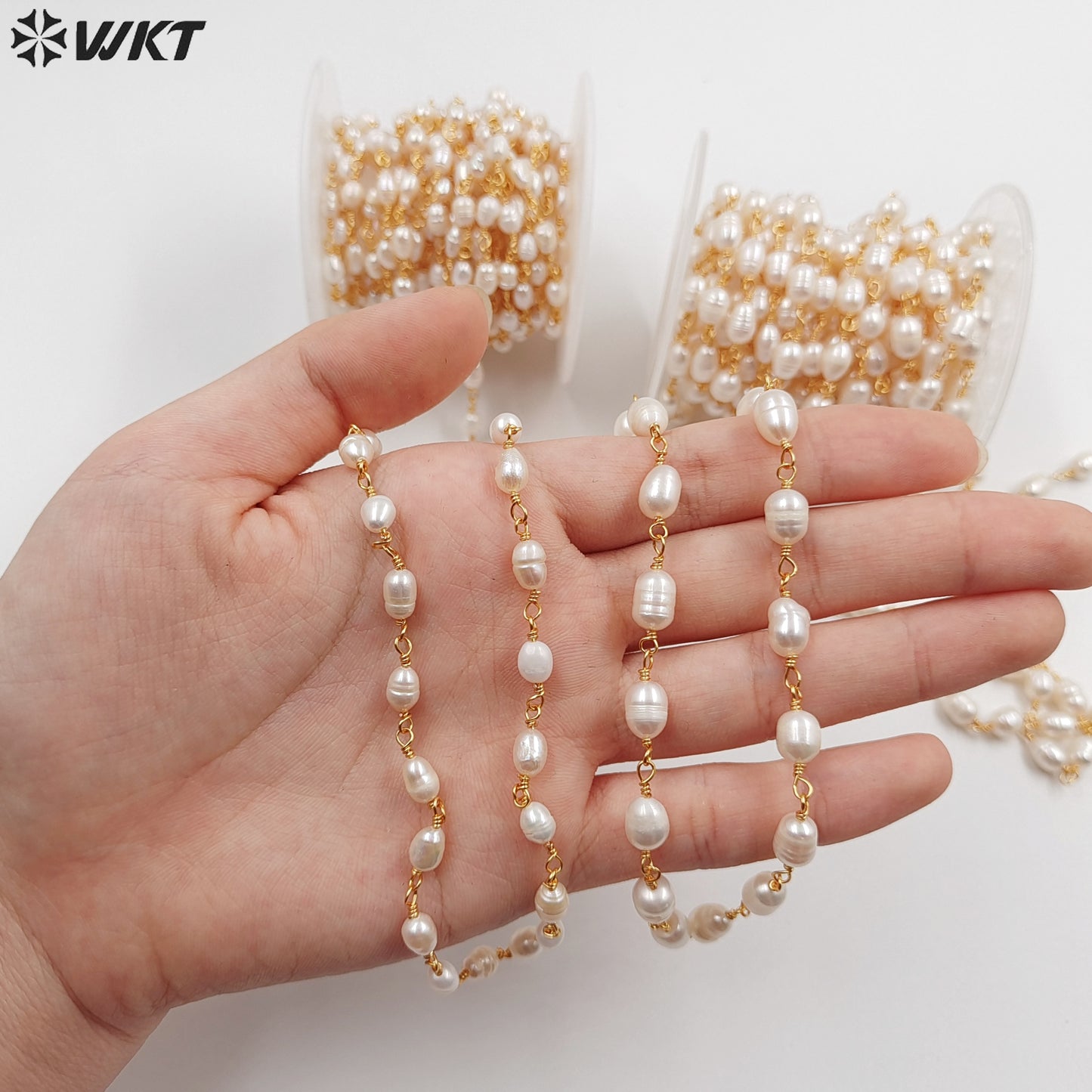 WT-RBC069 Wholesale New Arrival Fashion Female Jewelry Gold or Silver Plated DIY Necklace Freshwater Pearl Brass Rosary Chain