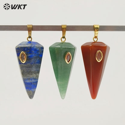 WT-P2093 Popular Sale Zircon And Natural Gemstones Geometric Faceted Shape Gold Pendants For Handmade Necklace Jewelry DIY