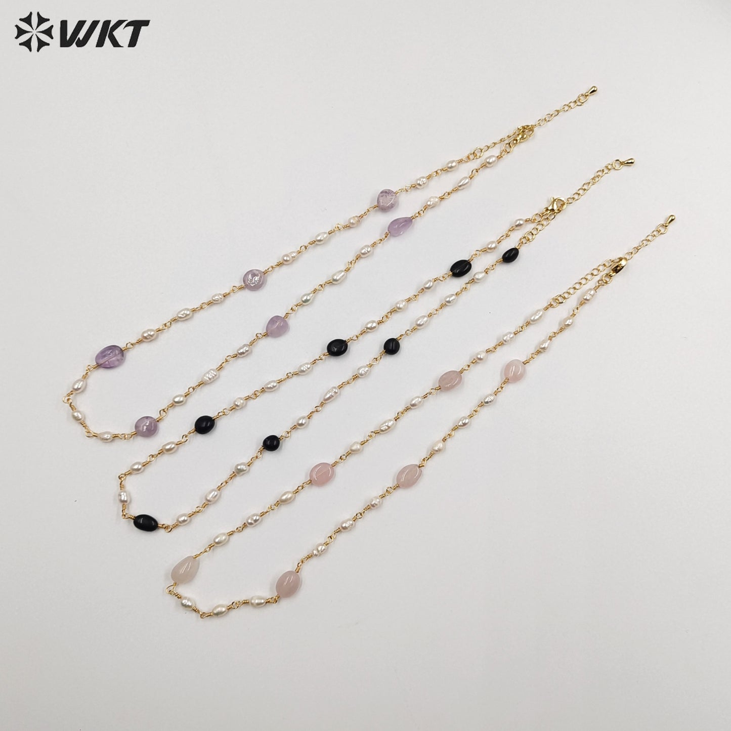 WT-JN246 Wholesale Vintage Pearl and Stone Natural 18k Chain Gold Plated Exquisite High Quality Beads Necklace