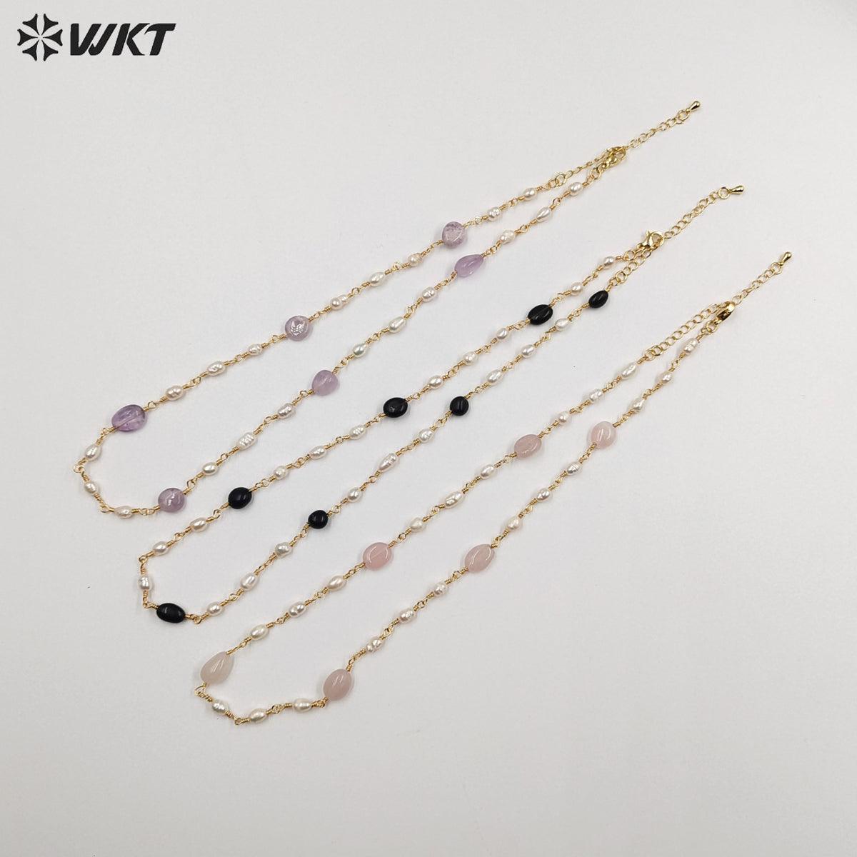 WT-JN246 Wholesale Vintage Pearl and Stone Natural 18k Chain Gold Plated Exquisite High Quality Beads Necklace