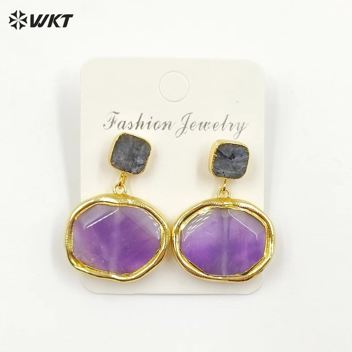 WT-E742 Newest Women Precious Natural Faceted Sun Stone Made in 18K Real Gold Plated Europe Populared Rose Quartz Earrings