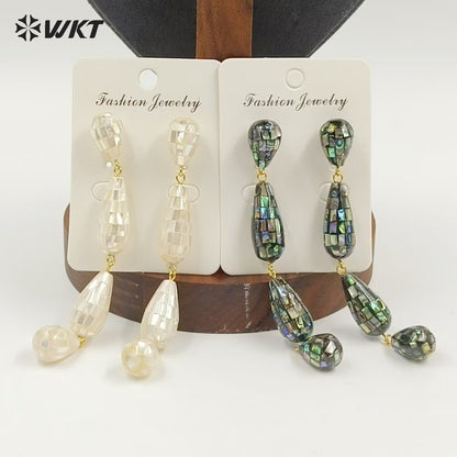 WT-MPE189 Amazing Gorgeous Natural White And Abalone Shell Gold Long Earrings For Female Party Wearing Jewelry Accessory