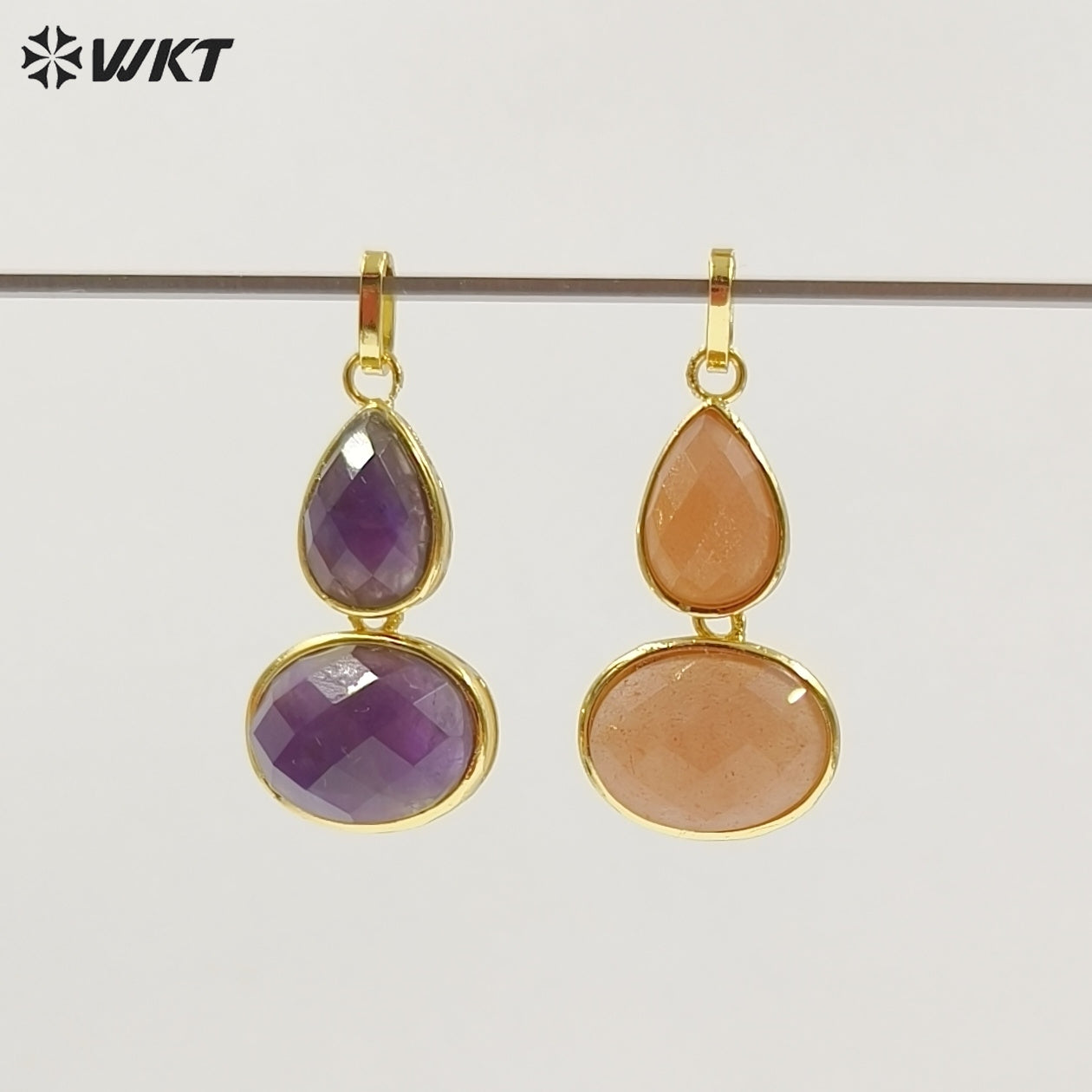 WT-P2128 Delicate 18K Gold Plated Various Natural Gemstones Gourd Shape Charms Pendants For Lady Necklace Making Decorative