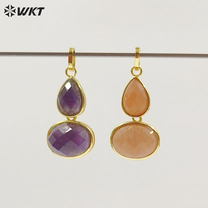 WT-P2128 Delicate 18K Gold Plated Various Natural Gemstones Gourd Shape Charms Pendants For Lady Necklace Making Decorative