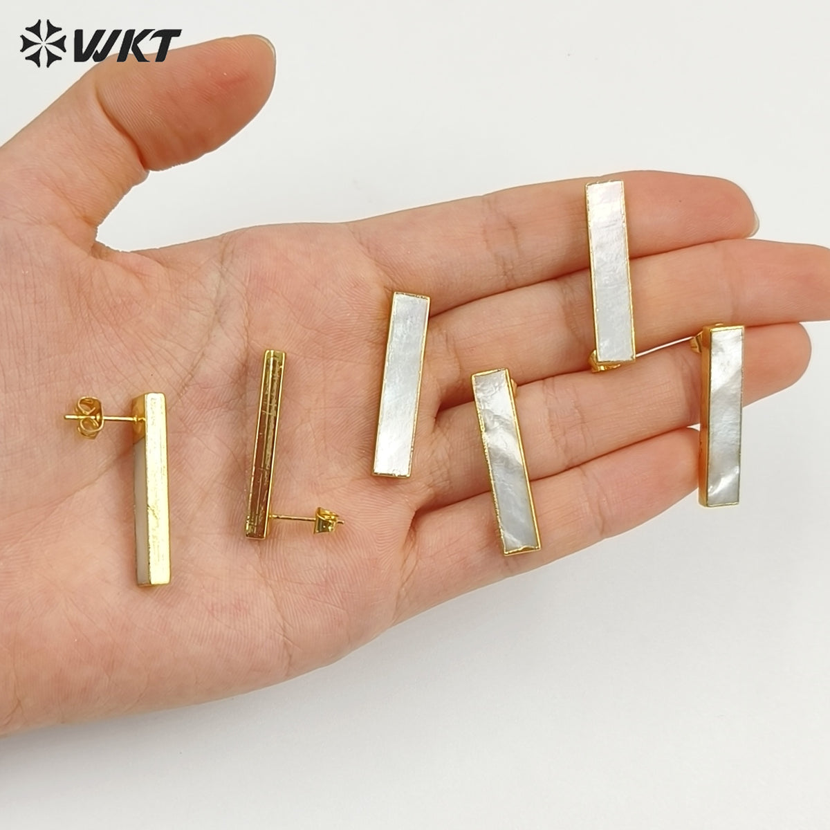 WT-E333 Wholesale High Quality Hot Sale Natural Shell Rectangle Bar Earring With 24k Real Gold Plated for Women Jewelry