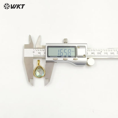 WT-P799 Faceted Teardrop Labradorite Pendant with Gold Electroplated Natual Colors Gold Pendant for Necklace Handmade Stone