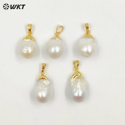 WT-P1085 Amazing Gorgeous Natural Freshwater Baroque Pearl Pendants With 18k Real Gold Plated on Top Fashion Jewelry Charms