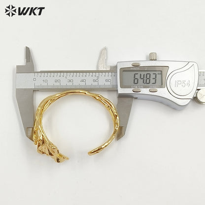 WT-JF383 Wonderful Design 18K Gold Plated Yellow Brass Leaf Shape Metal Cuff Bangle For Women Elegant Summer Decorative Jewelry