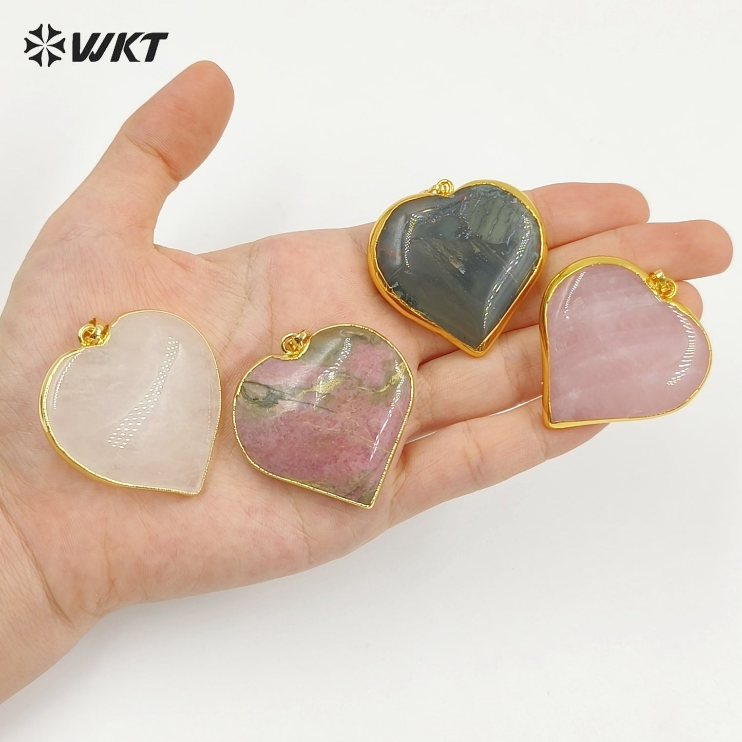 WT-P2126 Popular Romantic Style Gold Electroplated Natural Gemstone Heart Shape Pendants For Women Lovely Handmade Necklace DIY