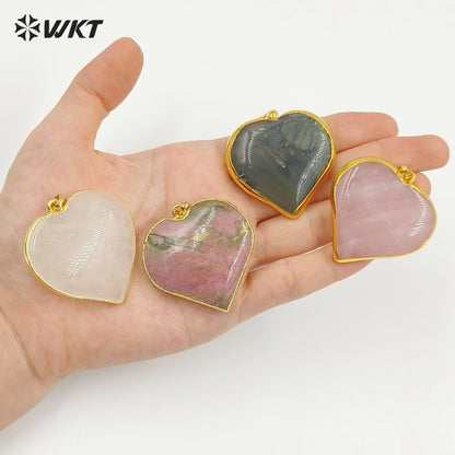 WT-P2126 Popular Romantic Style Gold Electroplated Natural Gemstone Heart Shape Pendants For Women Lovely Handmade Necklace DIY