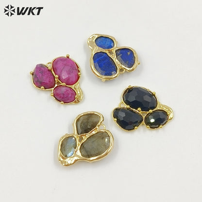 WT-P2130 Good Quality Exquisite 18K Gold Plated Three Natural Gemstones Pendants For Women Necklace Earrings DIY Making