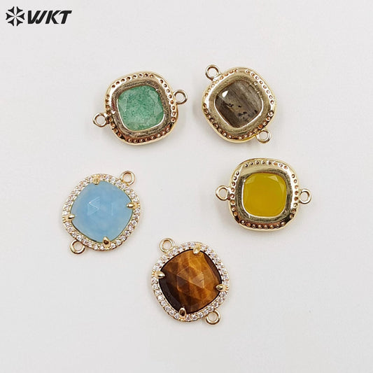 WT-C321 Fashion Design Colorful Stone & Aqua Marine Gemstone Connectors for Jewelry Findings Stone for Bracelet