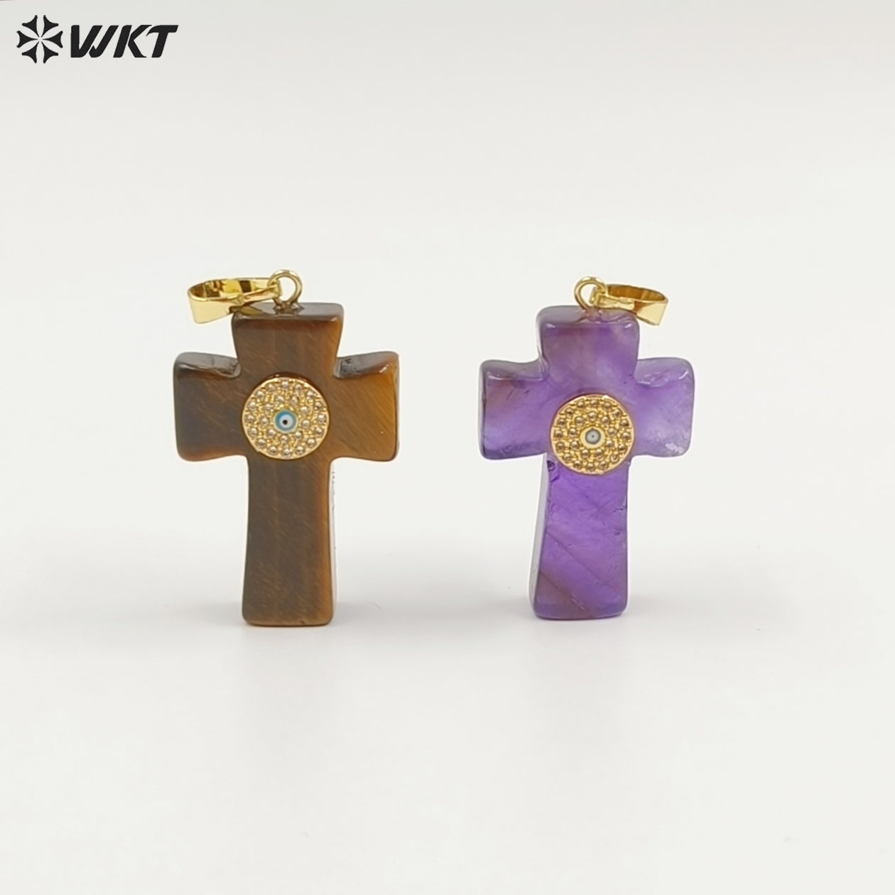 WT-P2046 Hot Sales Vintage Style Rose Quartz Multi Natural Gemstones With Zircon Cross Pendants For Women Fashion Jewelry Making