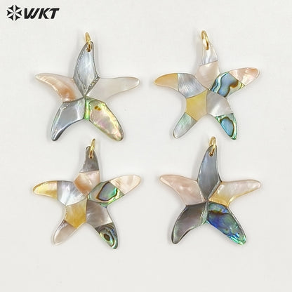 WT-JP461 Newest Unique Trendy Style Natural Shell Splicing Star Shape Gold Charm Pendant For Handmade Jewelry Findings