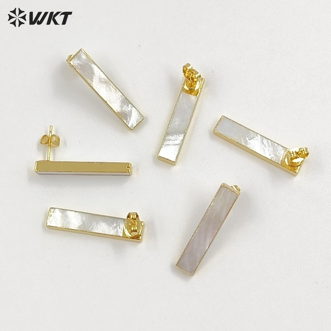 WT-E333 Wholesale High Quality Hot Sale Natural Shell Rectangle Bar Earring With 24k Real Gold Plated for Women Jewelry