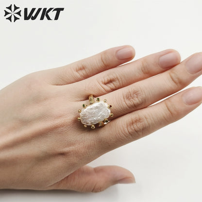 WT-MPR058 Freshwater Pearl Zircon Stravagante 18k Gold Plating Trendy Ring Lovely Women Natural Pearl Boho Ring for Gift