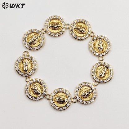 WT-MP267 Newest Vintage Style Cubic Zircon Stone for Bracelet Design Women Gold Bezel Round Pendant