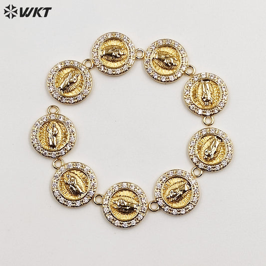WT-MP267 Newest Vintage Style Cubic Zircon Stone for Bracelet Design Women Gold Bezel Round Pendant