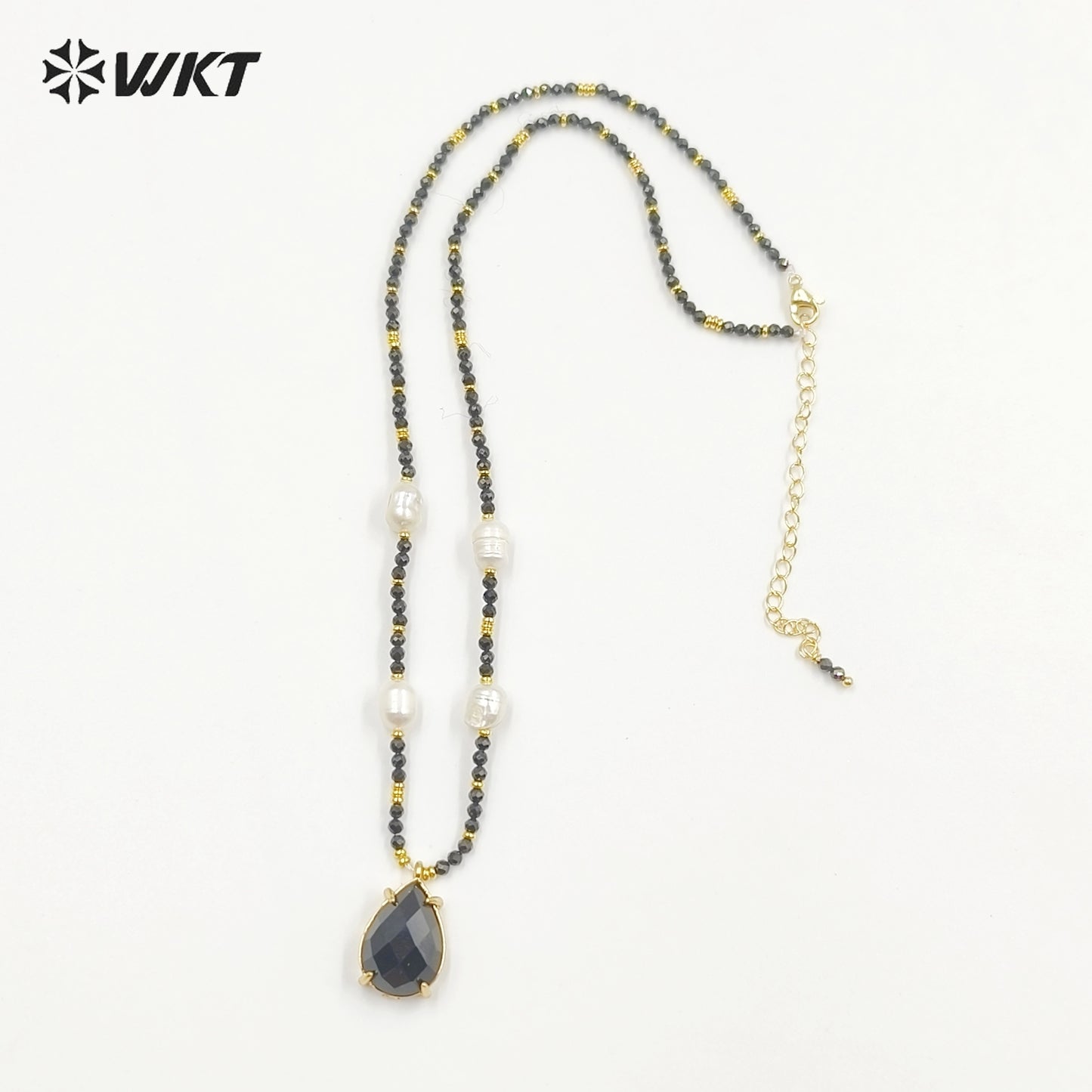 WT-N1436 16+2inch Colorful Chain Natural Gemstone Extend Chain Long Stone Beads Pearl Pendant Necklace
