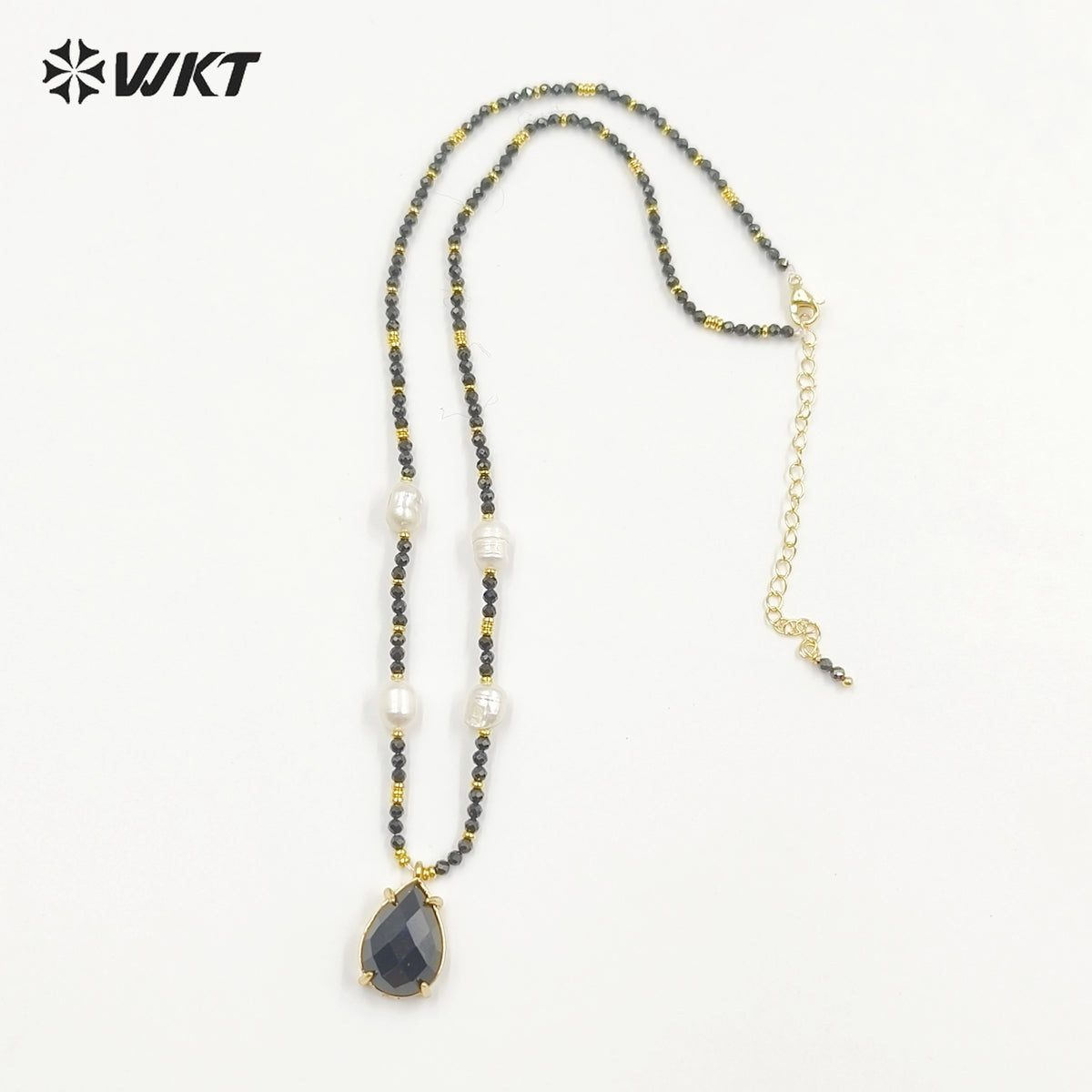 WT-N1436 16+2inch Colorful Chain Natural Gemstone Extend Chain Long Stone Beads Pearl Pendant Necklace