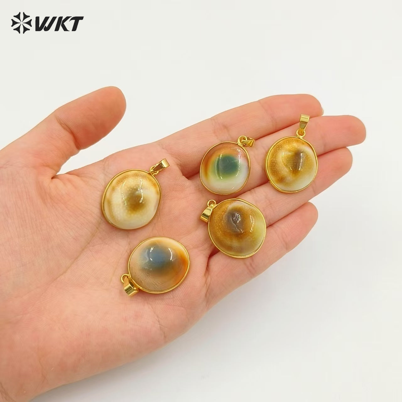 WT-JP409 High Quality Beautiful Small Round Sea Shell Veins Pendant With Gold Plated for Necklace Fashion Jewelry Handmade