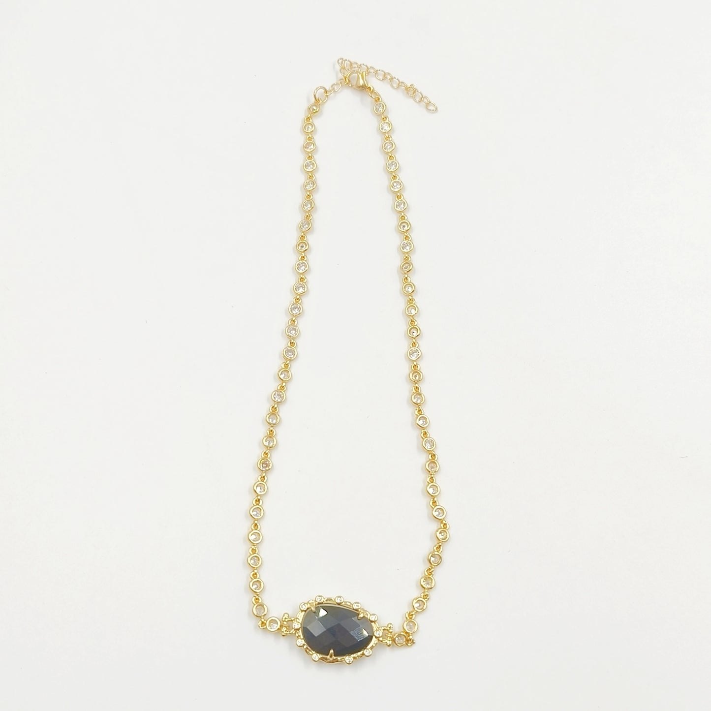 WT-N1430 16+2inch Extend Chain Long Cubic Zircon Natural Stone Necklace Gemstone Casual Long Statement Necklace