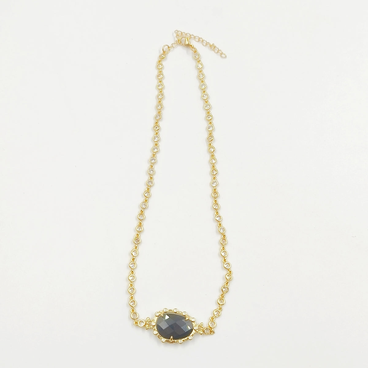 WT-N1430 16+2inch Extend Chain Long Cubic Zircon Natural Stone Necklace Gemstone Casual Long Statement Necklace
