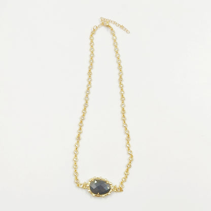 WT-N1430 16+2inch Extend Chain Long Cubic Zircon Natural Stone Necklace Gemstone Casual Long Statement Necklace