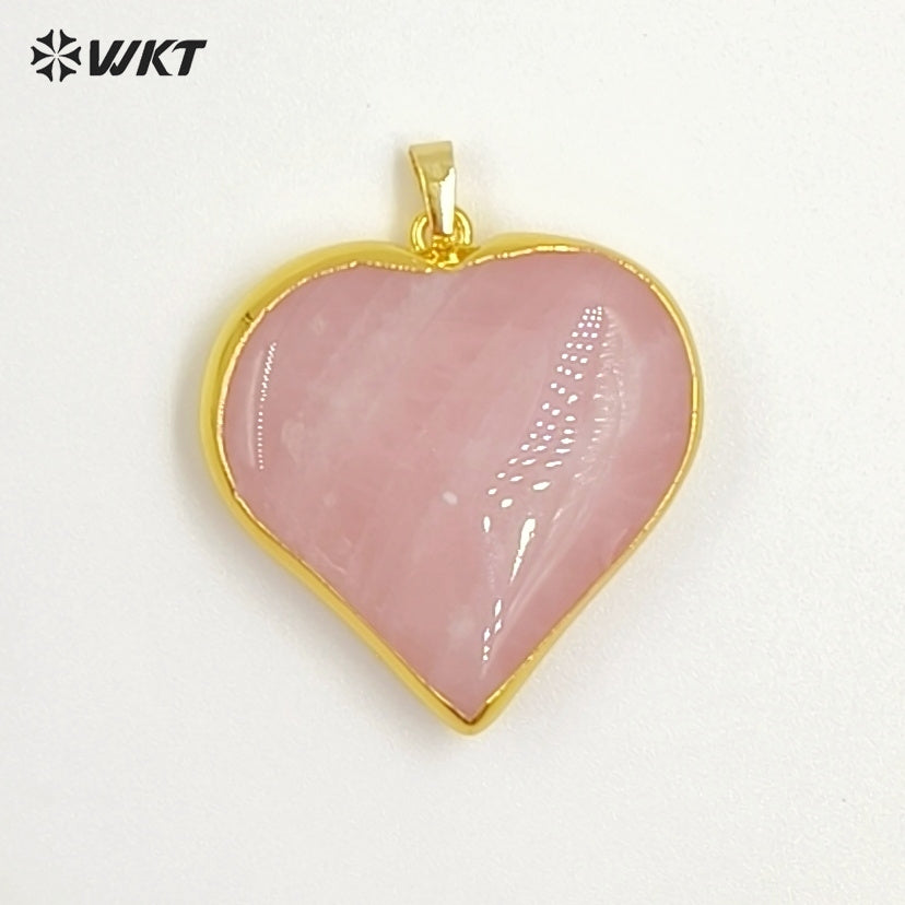WT-P2126 Popular Romantic Style Gold Electroplated Natural Gemstone Heart Shape Pendants For Women Lovely Handmade Necklace DIY