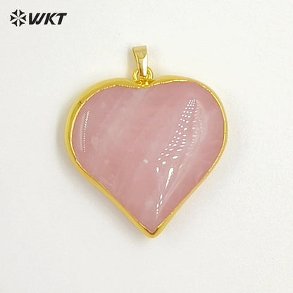 WT-P2126 Popular Romantic Style Gold Electroplated Natural Gemstone Heart Shape Pendants For Women Lovely Handmade Necklace DIY