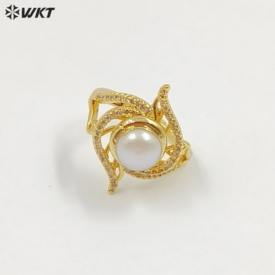 WT-MPR156 Top Fashion Multi Designs 18K Gold Electroplated Adjustable Size Pearl Rings For Women Daily Decorative Jewelry