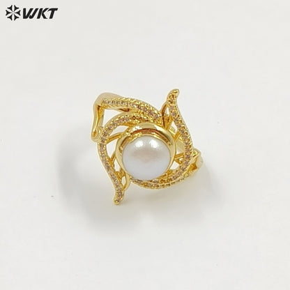 WT-MPR156 Top Fashion Multi Designs 18K Gold Electroplated Adjustable Size Pearl Rings For Women Daily Decorative Jewelry