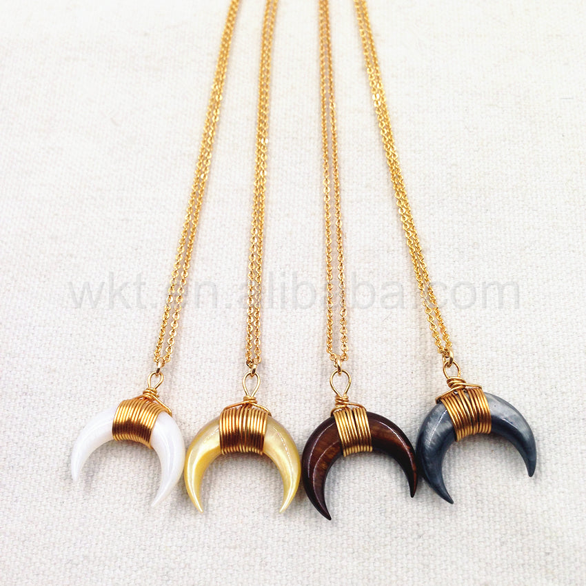 WT-N747 Wholesale Fashion Tiny Charm Shell Crescent Horn Necklace Wirewrapped Half Moon Crescent Necklace