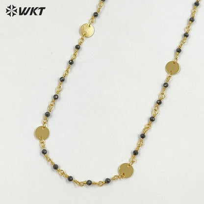 WT-N1536 Delicate Trendy 18K Gold Plated Natural Stone Beads Thin Chain Necklaces For Women Simple Elegant Wearing Jewelry