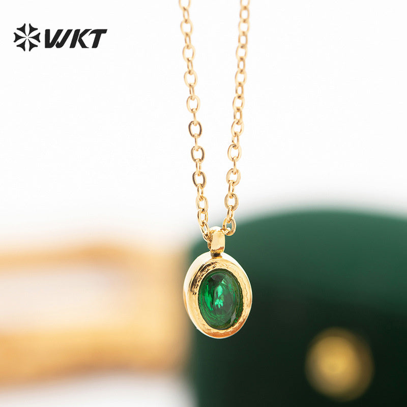 WT-REN034 Emerald Zirconium Pendant Necklace Oval Geometric French Black Zirconium Clavicle Chain Stainless Steel Necklace