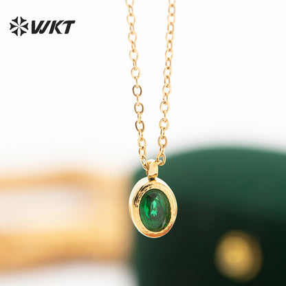 WT-REN034 Emerald Zirconium Pendant Necklace Oval Geometric French Black Zirconium Clavicle Chain Stainless Steel Necklace