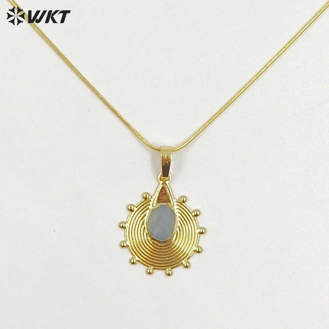 WT-N1545 Trendy Unique Gold Electroplated Natural Gemstone Sun Shape Pendant Necklaces As Women Party Wearing Accessory