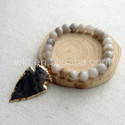 WT-B257 Vintage Trendy Fashion Wholesale New Flexible Grey Agate Beads Bracelet, Fashion 8mm Round Beads