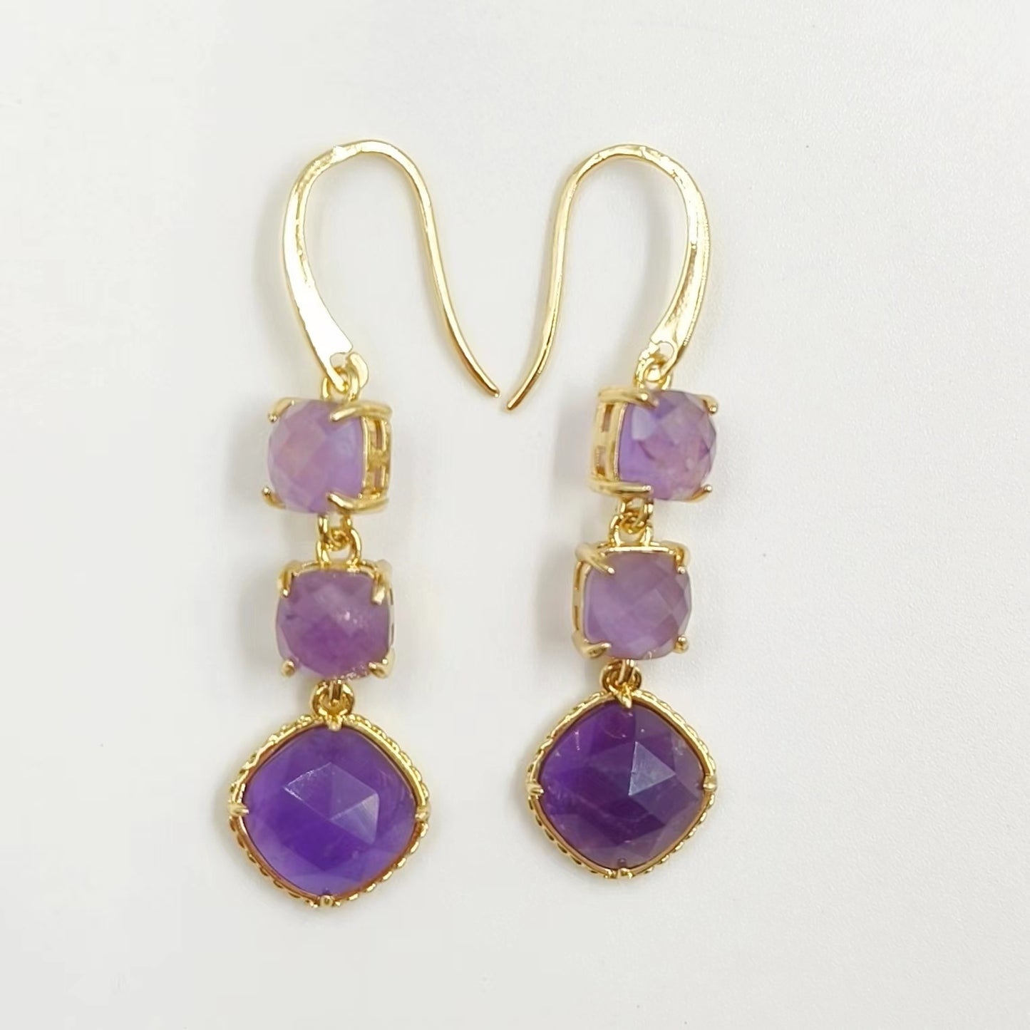 WT-E734 Elegant Colorful Gemstone Wire Wrapped Long Charming in Drop Earrings Women Triple Pendant Earrings
